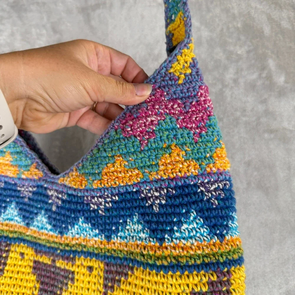 Festival‎ Indie Crochet Boho Hobo Bag Geometric Zipper Closure Festival